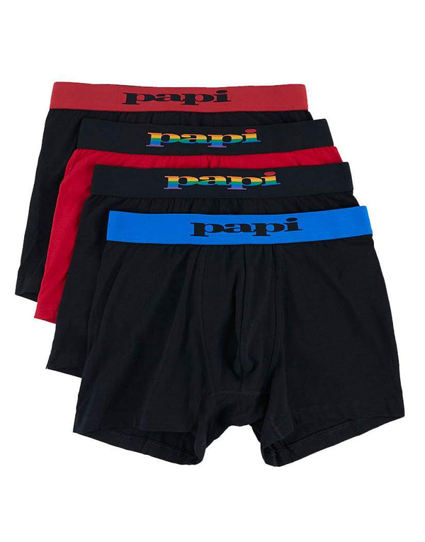 Papi Pride Black and Red 4-Pack Cotton Stretch Boxer Briefs
