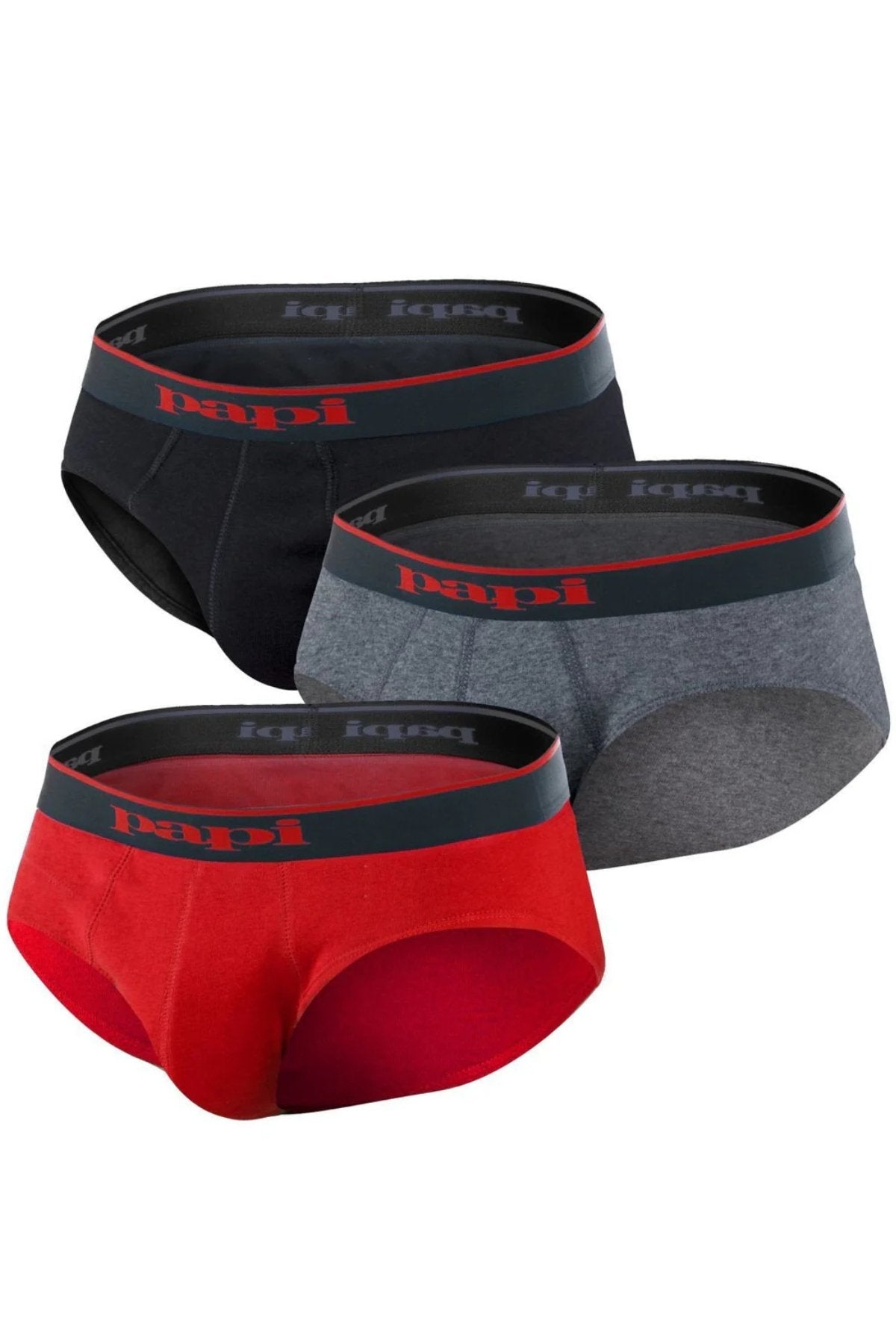 Papi Red Grey Black 980403-950 3-Pack Cotton Stretch Briefs