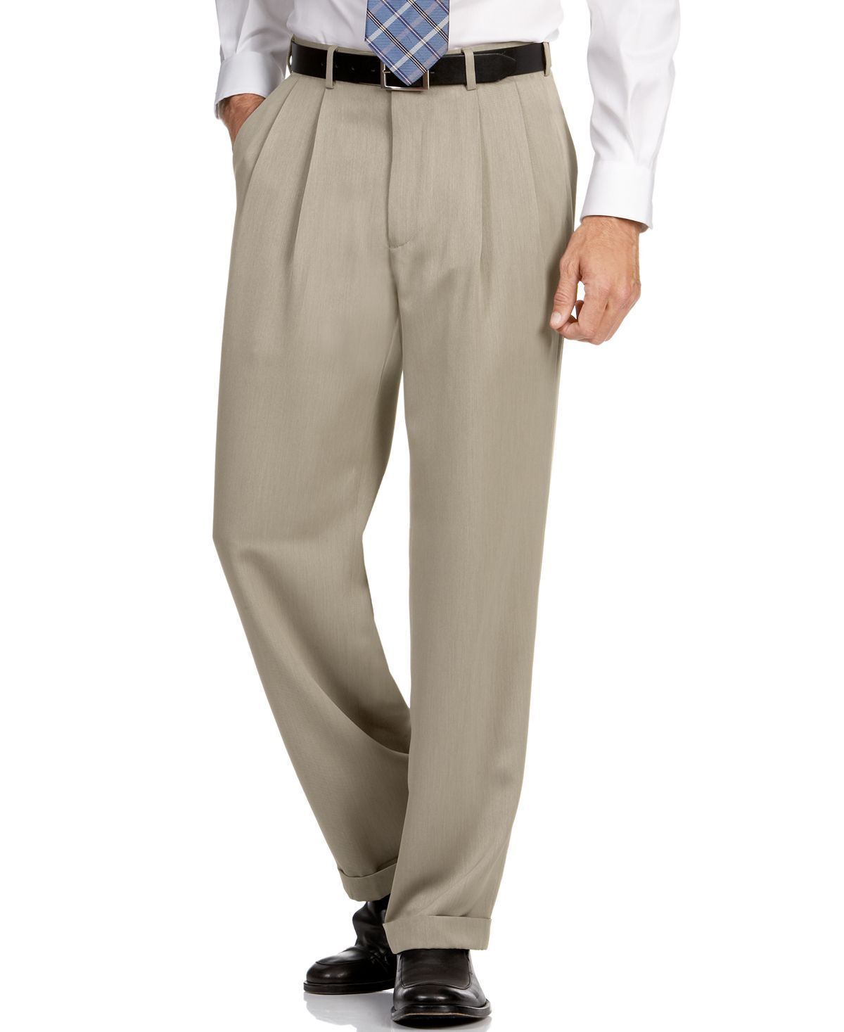 Perry Ellis Portfolio Big And Tall Double Pleat Melange Microfiber Dress Pants Simply Taupe