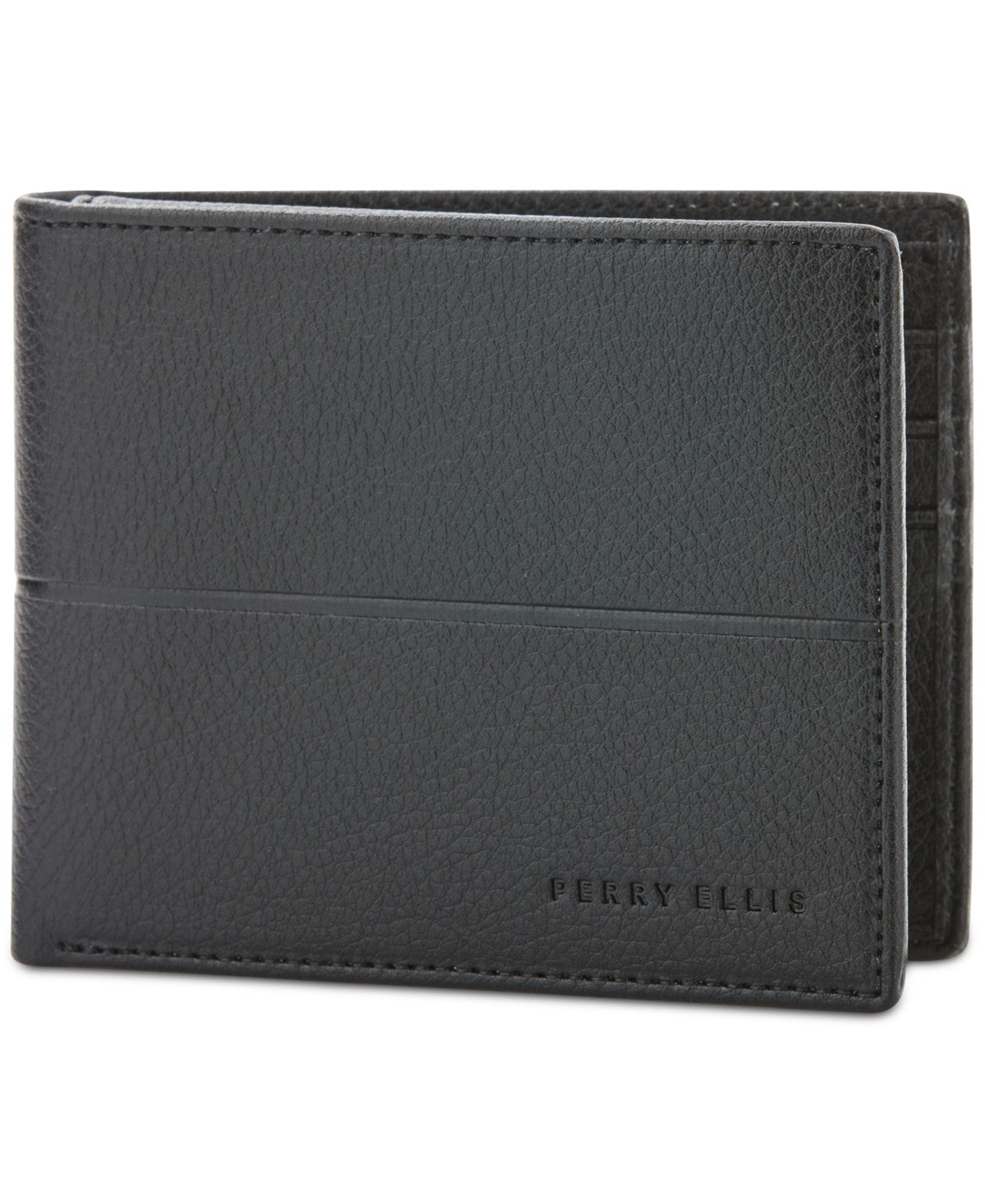 Perry Ellis Portfolio Faux - Leather Trifold Passcase Wallet Blk
