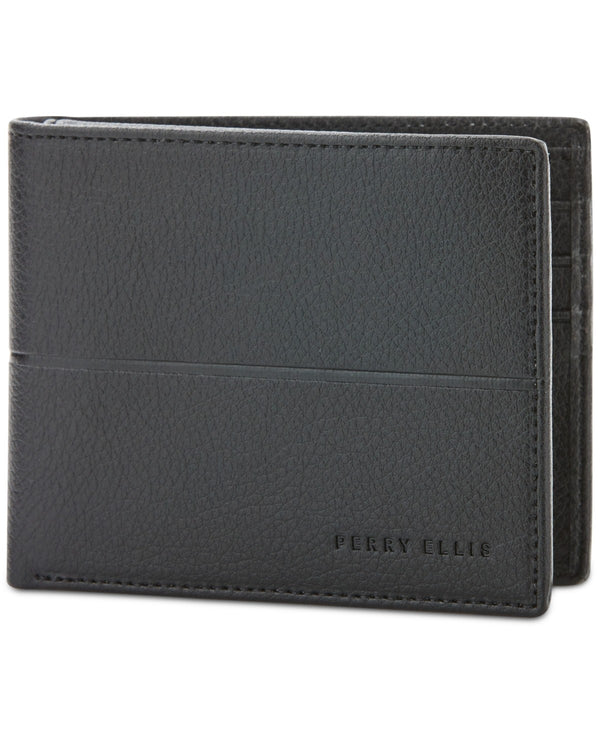 Perry Ellis Portfolio Faux - Leather Trifold Passcase Wallet Blk
