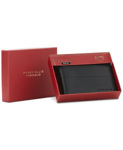 Perry Ellis Portfolio Faux - Leather Trifold Passcase Wallet Blk thumbnail 3