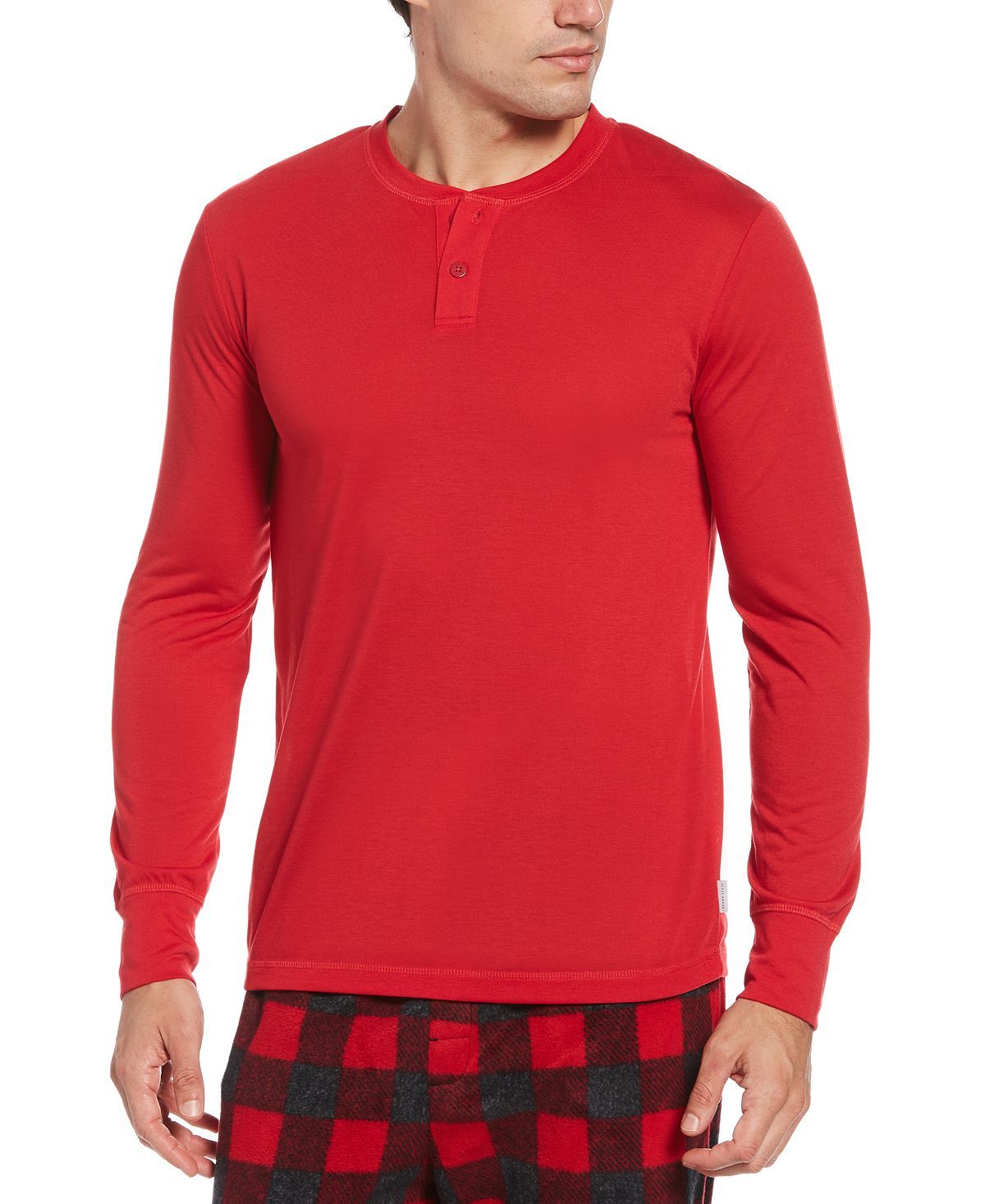 Perry Ellis Portfolio Henley Long-sleeve Pajama Shirt Crimson