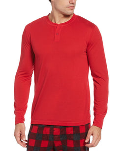 Perry Ellis Portfolio Henley Long-sleeve Pajama Shirt Crimson thumbnail 1