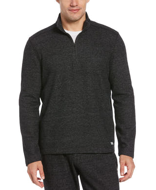 Perry Ellis Portfolio Portfolio Heathered Textured Knit Quarter-zip Black