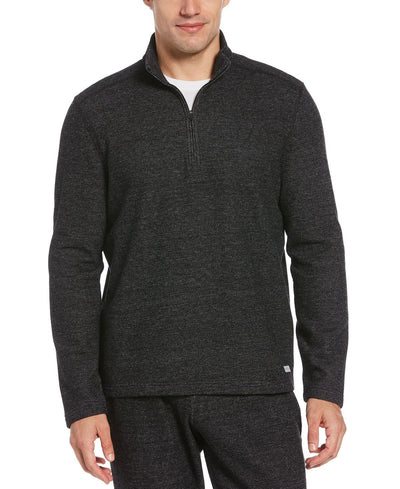 Perry Ellis Portfolio Portfolio Heathered Textured Knit Quarter-zip Black