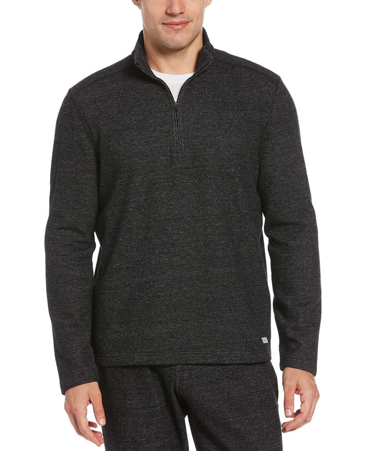 Perry Ellis Portfolio Portfolio Heathered Textured Knit Quarter-zip Black