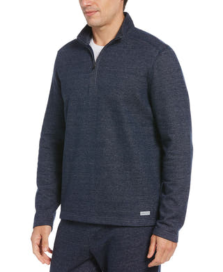 Perry Ellis Portfolio Portfolio Heathered Textured Knit Quarter-zip Dark blue