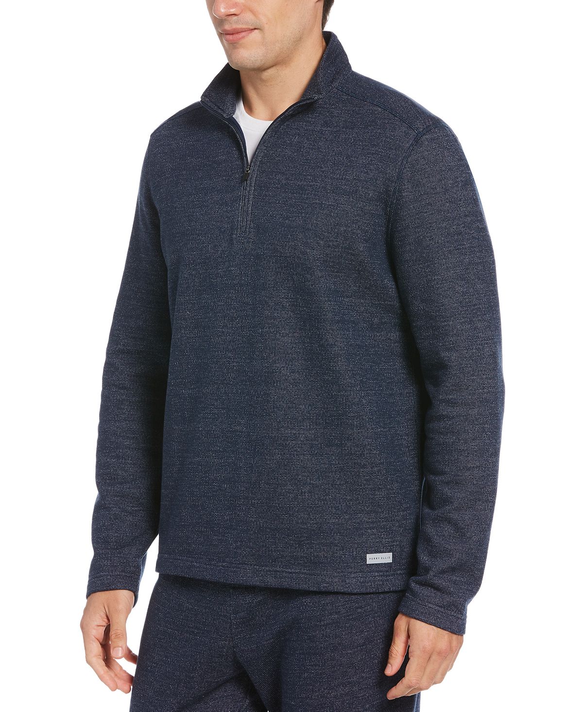 Perry Ellis Portfolio Portfolio Heathered Textured Knit Quarter-zip Dark blue