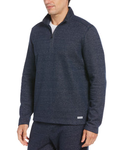 Perry Ellis Portfolio Portfolio Heathered Textured Knit Quarter-zip Dark blue thumbnail 1