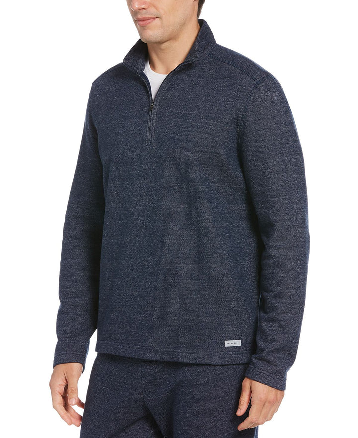 Perry Ellis Portfolio Portfolio Heathered Textured Knit Quarter-zip Dark blue
