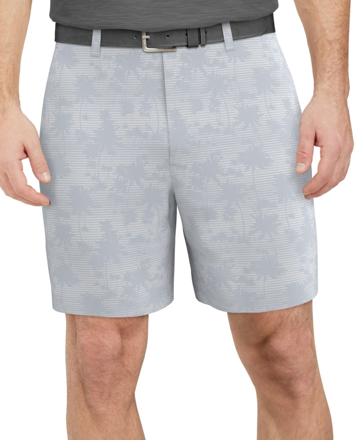 Pga Tour Active Waistband Shadow Palm Printed 8" Golf Shorts - Gray Dawn