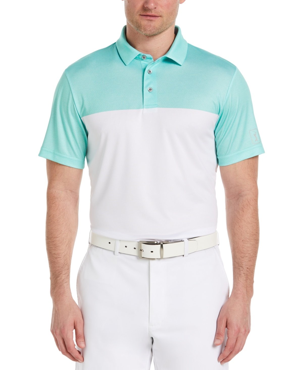Pga Tour Airflux Colorblock Short - Sleeve Golf Polo Shirt - Cockatoo