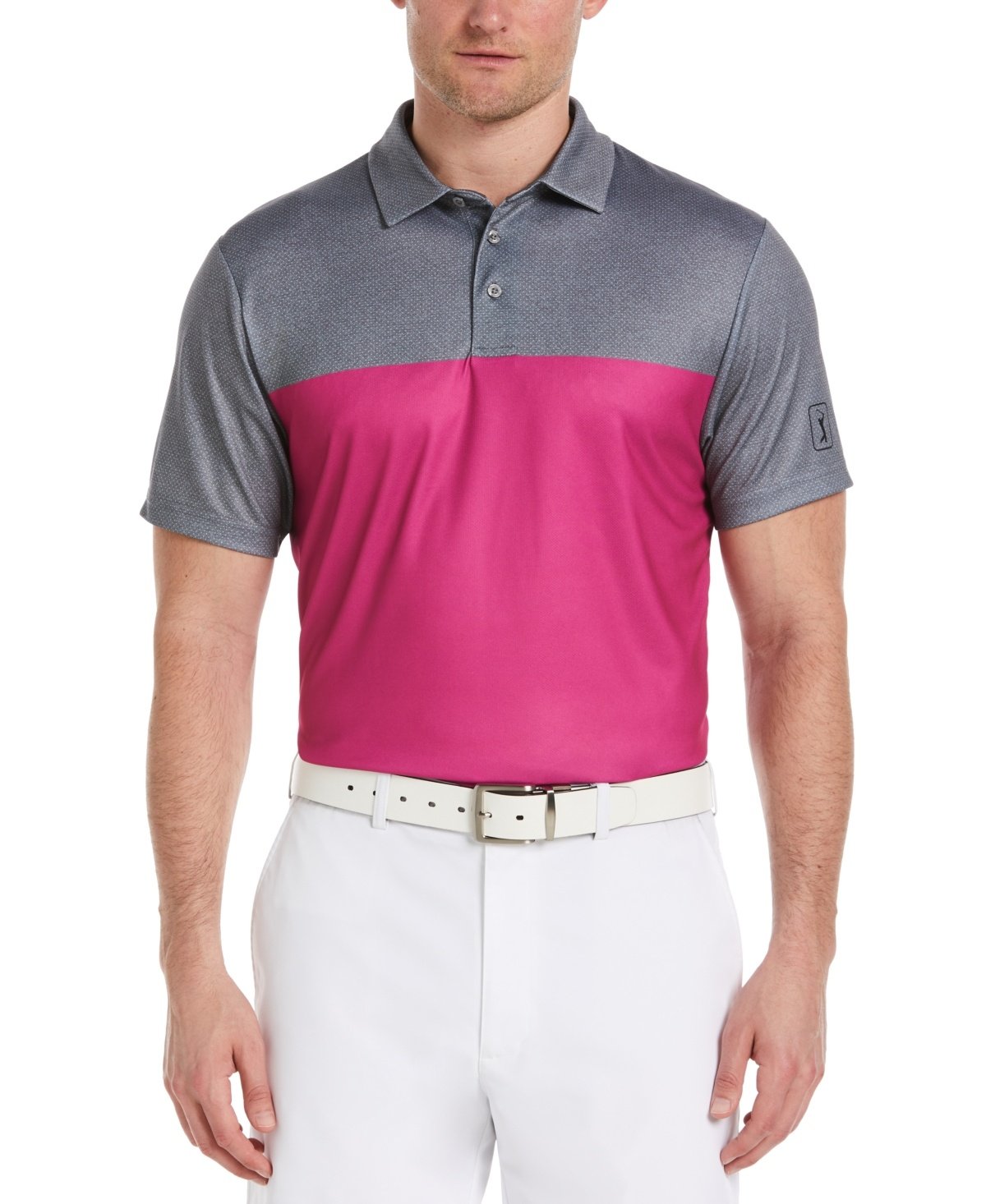 Pga Tour Airflux Colorblock Short - Sleeve Golf Polo Shirt - Iron Gate