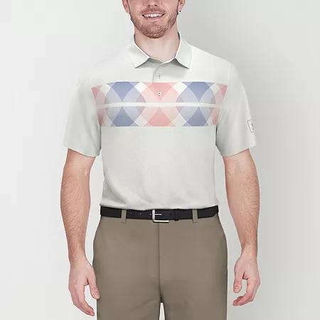 Pga Tour Argyle Print Short Sleeve Golf Polo Shirt - Bright White