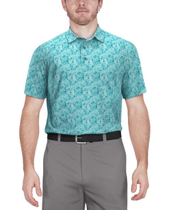 Pga Tour Athletic Fit Short Sleeve Polo Shirt Blue Floral Moisture Wicking thumbnail 1