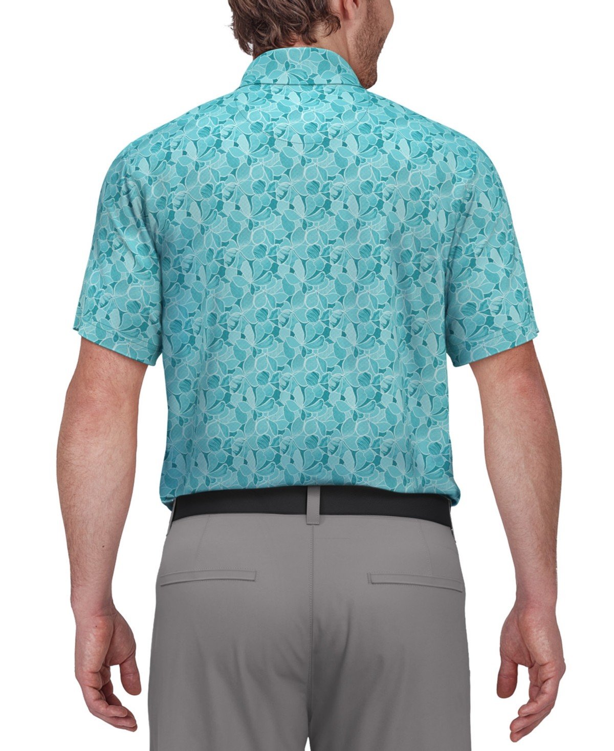 Pga Tour Athletic Fit Short Sleeve Polo Shirt Blue Floral Moisture Wicking