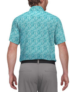Pga Tour Athletic Fit Short Sleeve Polo Shirt Blue Floral Moisture Wicking thumbnail 3