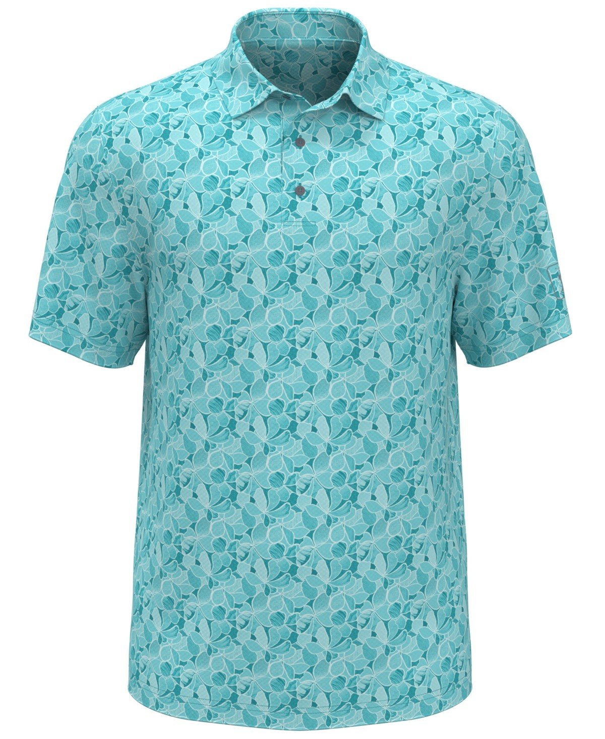 Pga Tour Athletic Fit Short Sleeve Polo Shirt Blue Floral Moisture Wicking