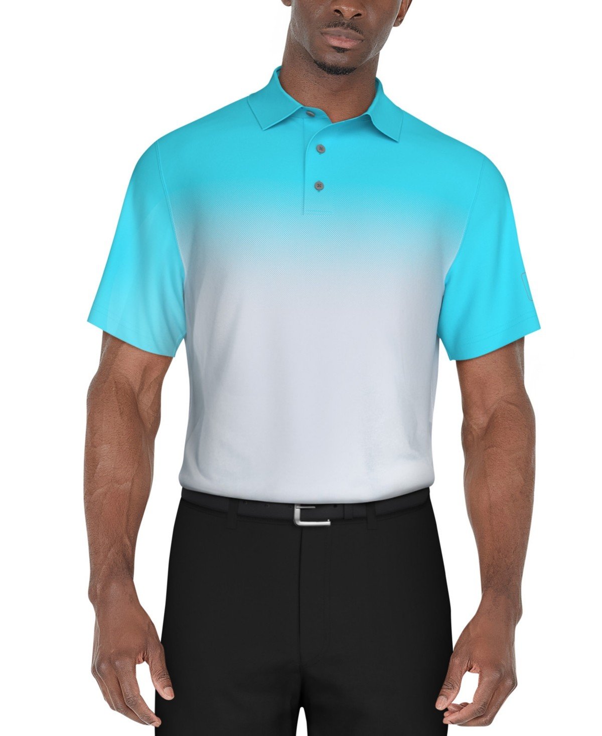 Pga Tour Classic - Fit Stretch Performance Interlock Ombre Golf Polo Shirt - Blue Curac
