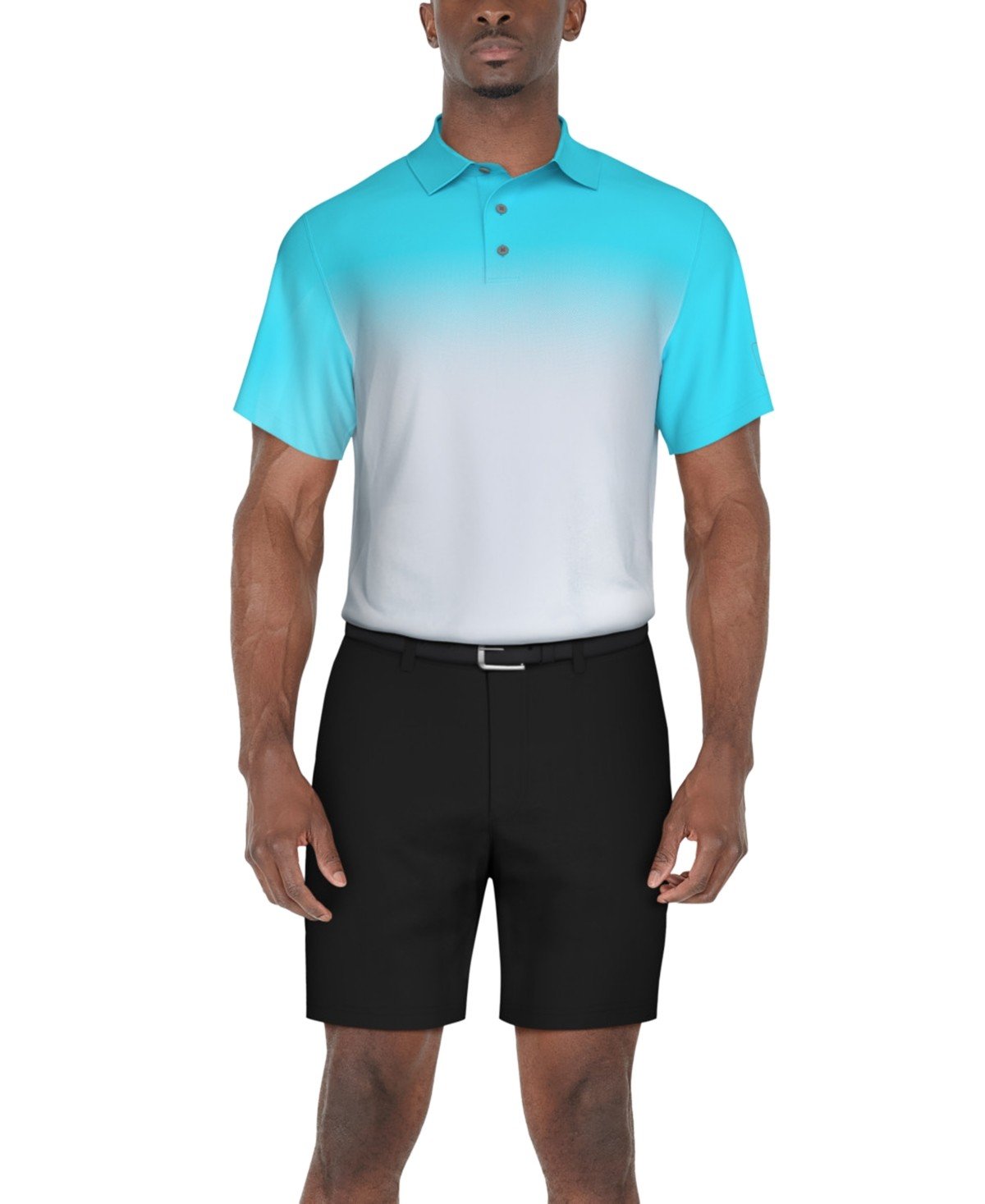 Pga Tour Classic - Fit Stretch Performance Interlock Ombre Golf Polo Shirt - Blue Curac