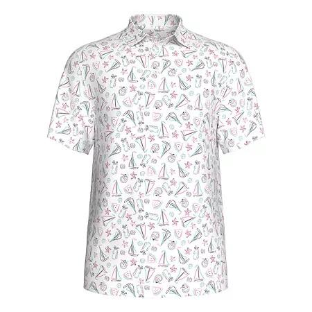 Pga Tour Classic - Fit Stretch Performance Printed Golf Polo Shirt - Bright White