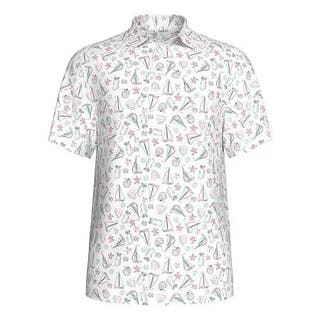 Pga Tour Classic - Fit Stretch Performance Printed Golf Polo Shirt - Bright White
