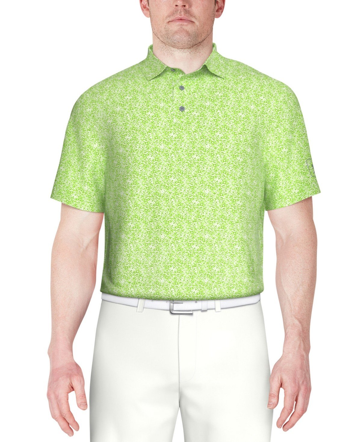Pga Tour Printed Short Sleeve Textured Performance Polo Shirt - Green Flas