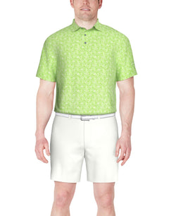 Pga Tour Printed Short Sleeve Textured Performance Polo Shirt - Green Flas thumbnail 3