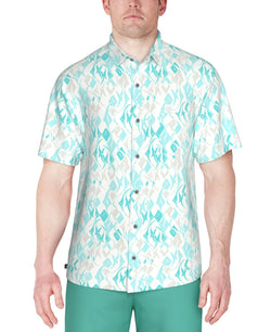 Pga Tour Short Sleeve Button - Front Performance Argyle Fish Shirt - Blue Curacao thumbnail 2