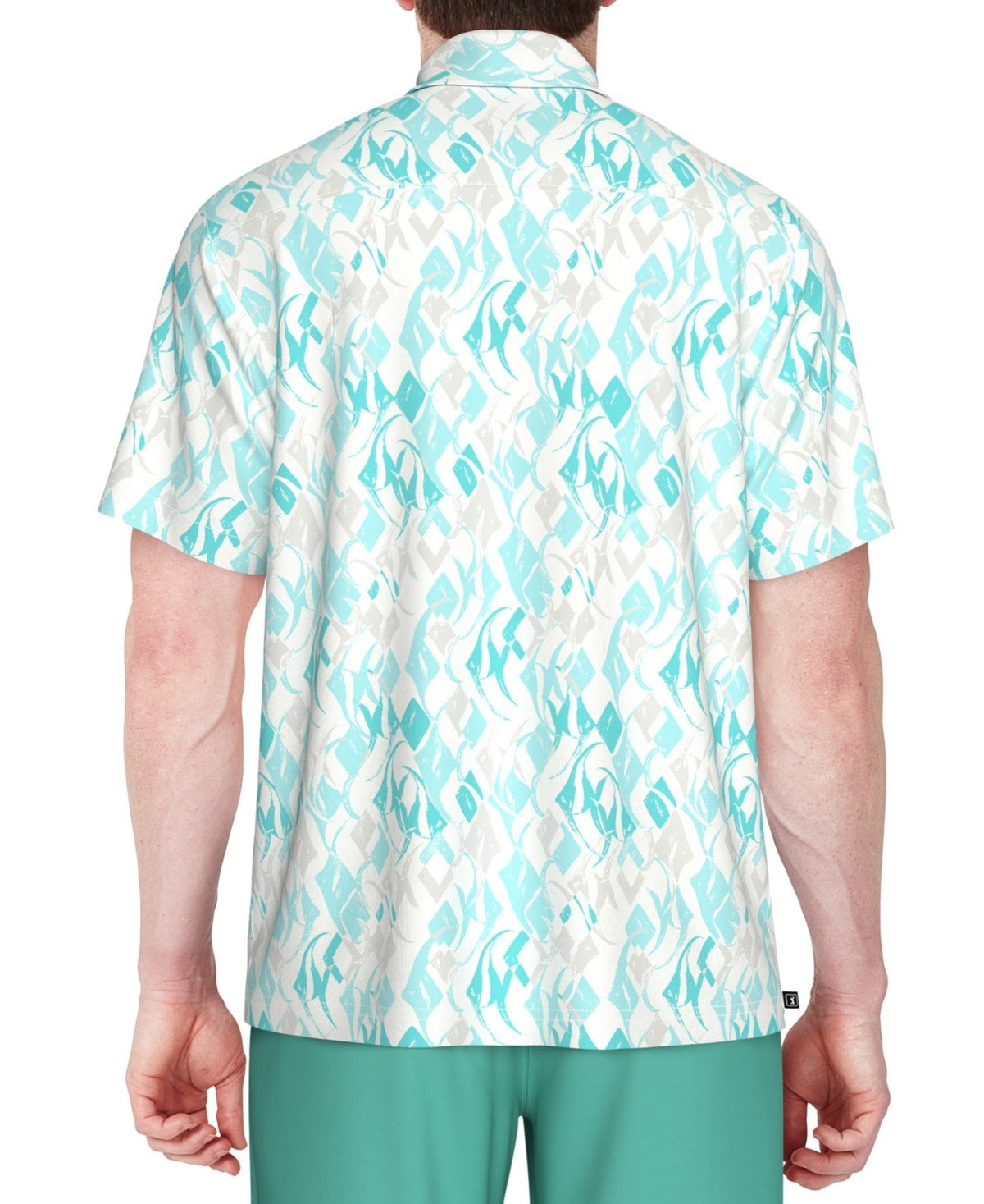 Pga Tour Short Sleeve Button - Front Performance Argyle Fish Shirt - Blue Curacao