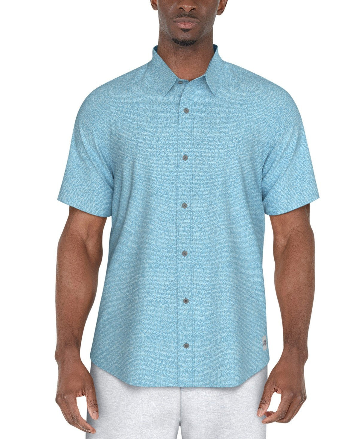 Pga Tour Textured Short Sleeve Button - Front Fruit Print Shirt - Ethereal Blue