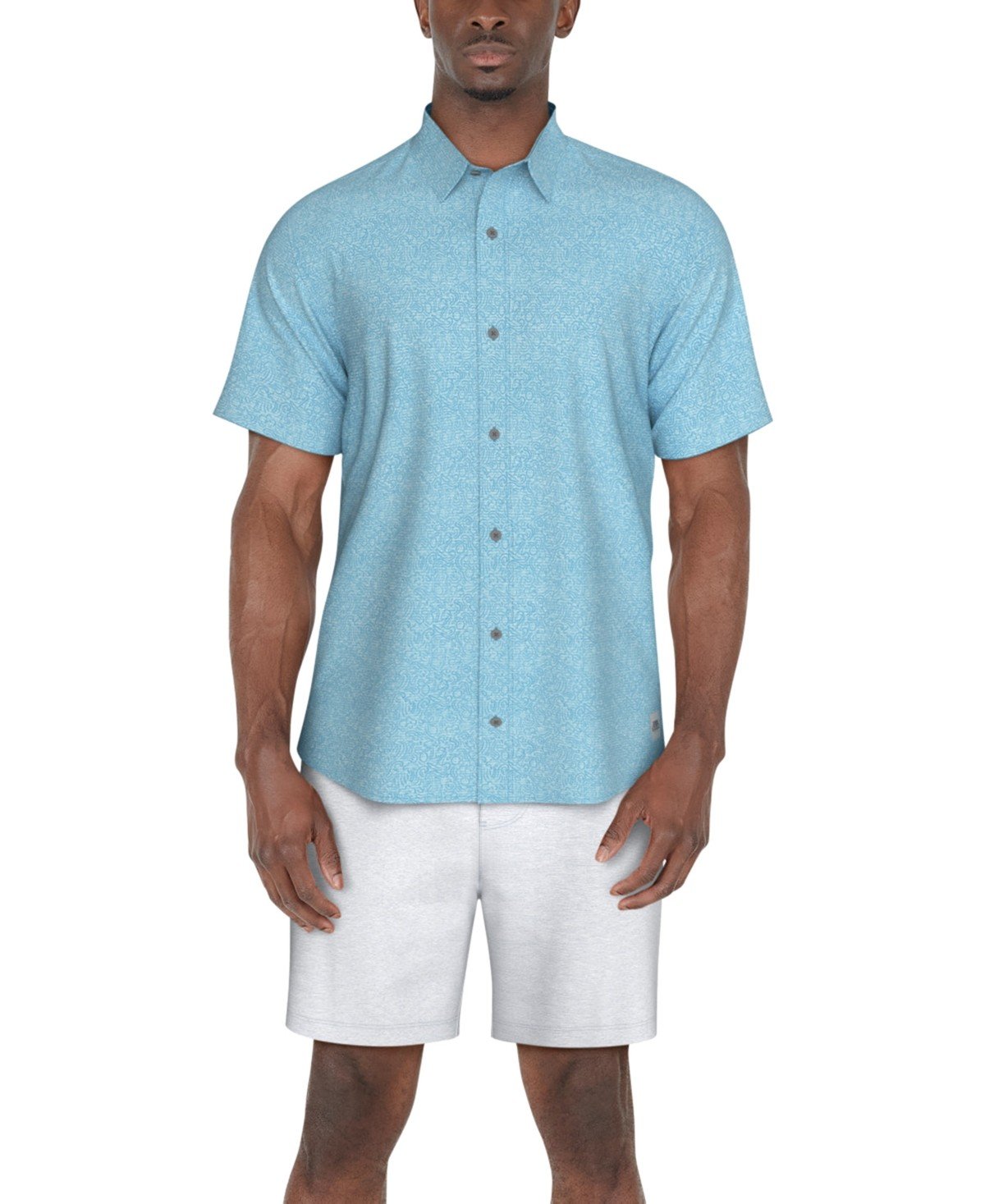 Pga Tour Textured Short Sleeve Button - Front Fruit Print Shirt - Ethereal Blue