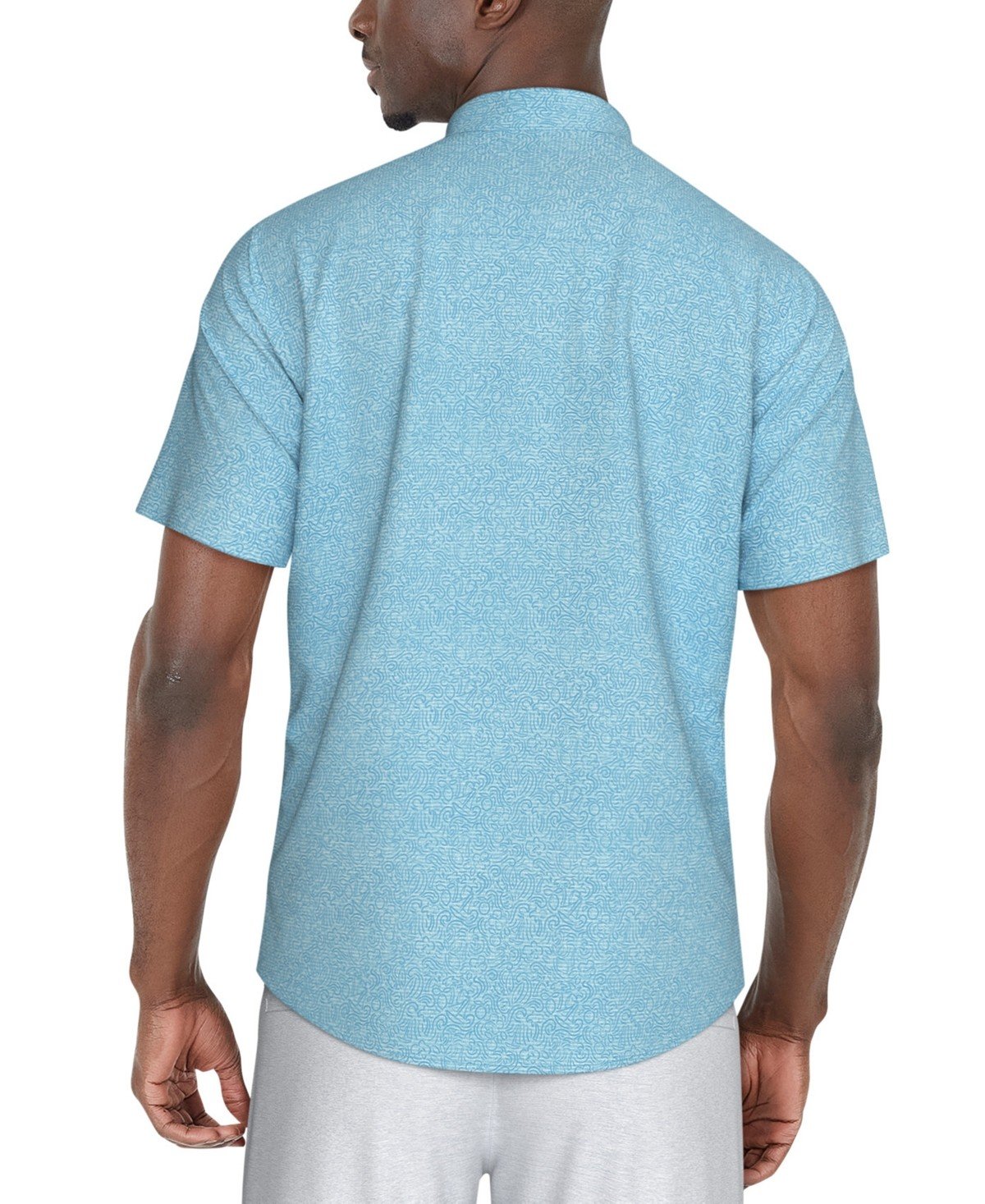 Pga Tour Textured Short Sleeve Button - Front Fruit Print Shirt - Ethereal Blue