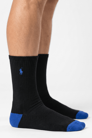 Polo Men's Black and Blue Solid Socks - POL-2QTM
