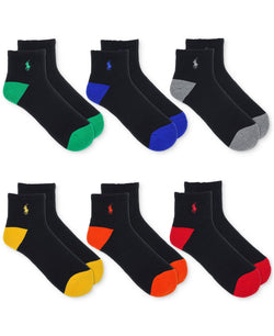 Polo Ralph Lauren 6-Pk. Performance Colored Heel Toe Quarter Socks thumbnail 1