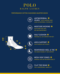 Polo Ralph Lauren 6-Pk. Performance Colored Heel Toe Quarter Socks thumbnail 2