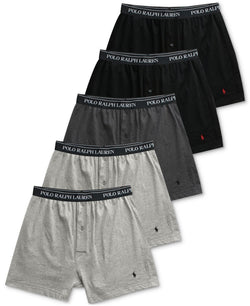 Polo Ralph Lauren Grey and Black 5-Pack Classic-Fit Cotton Knit Boxers thumbnail 1