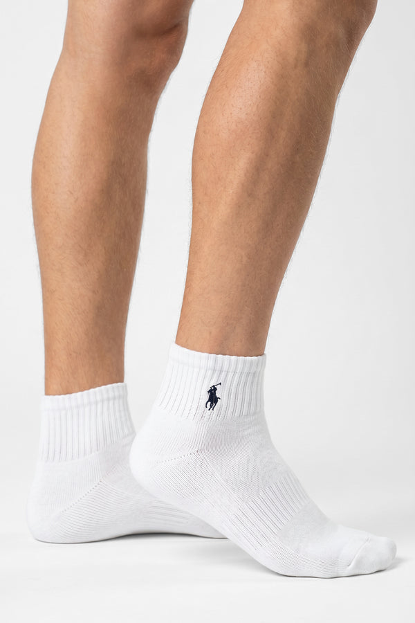 Polo Ralph Lauren Men’s White Quarter Socks with Navy Pony Logo