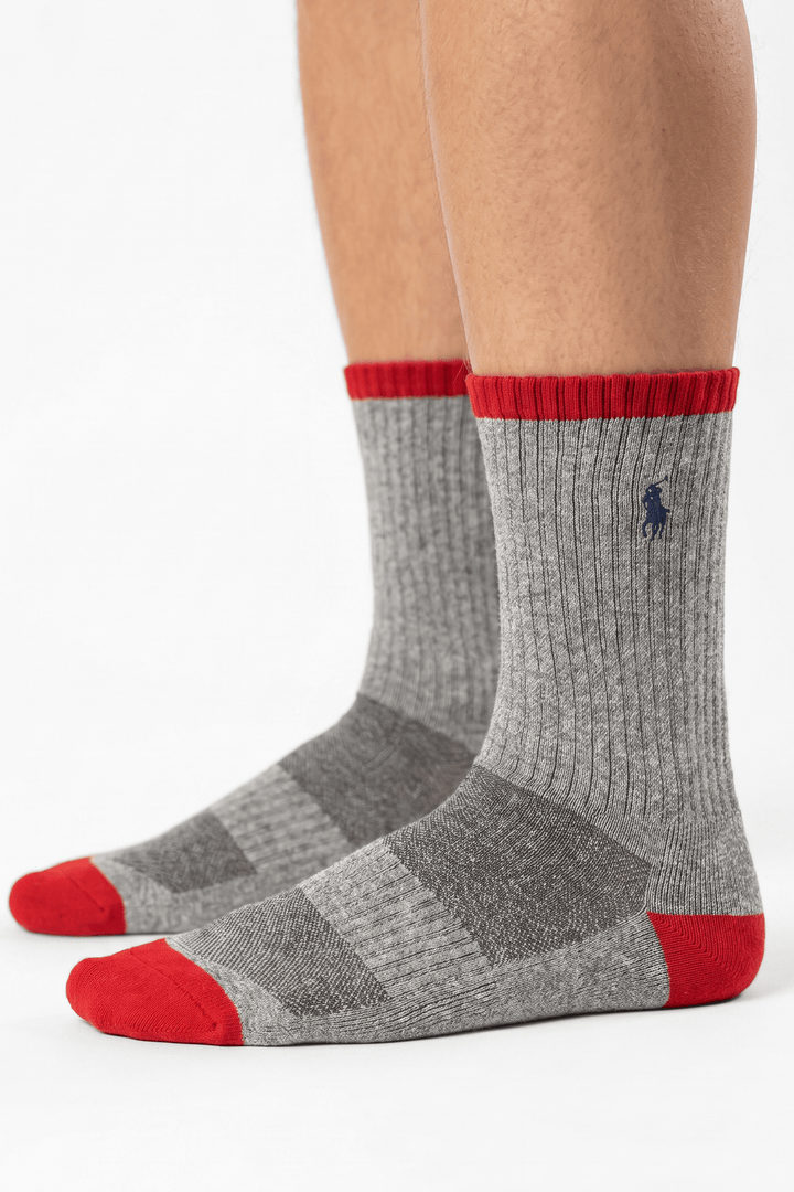 Polo Ribbed Gray and Red Socks - POL-EY5H