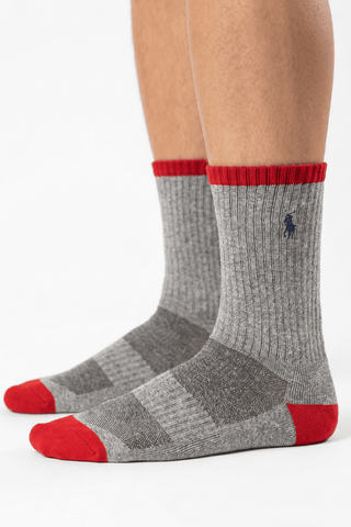 Polo Ribbed Gray and Red Socks - POL-EY5H