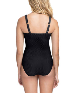 Profile By Gottex Ribbons Textured Underwire Tummy Control One-piece Swimsuit Black thumbnail 3