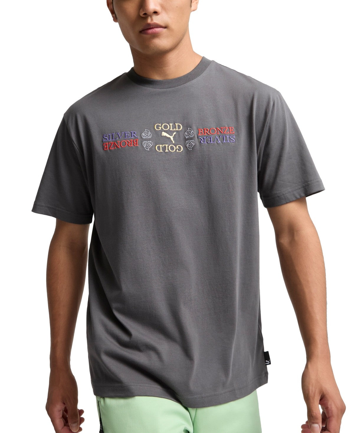 Puma Cotton Embroidered Graphic Winning T - Shirt - Shadow Gray