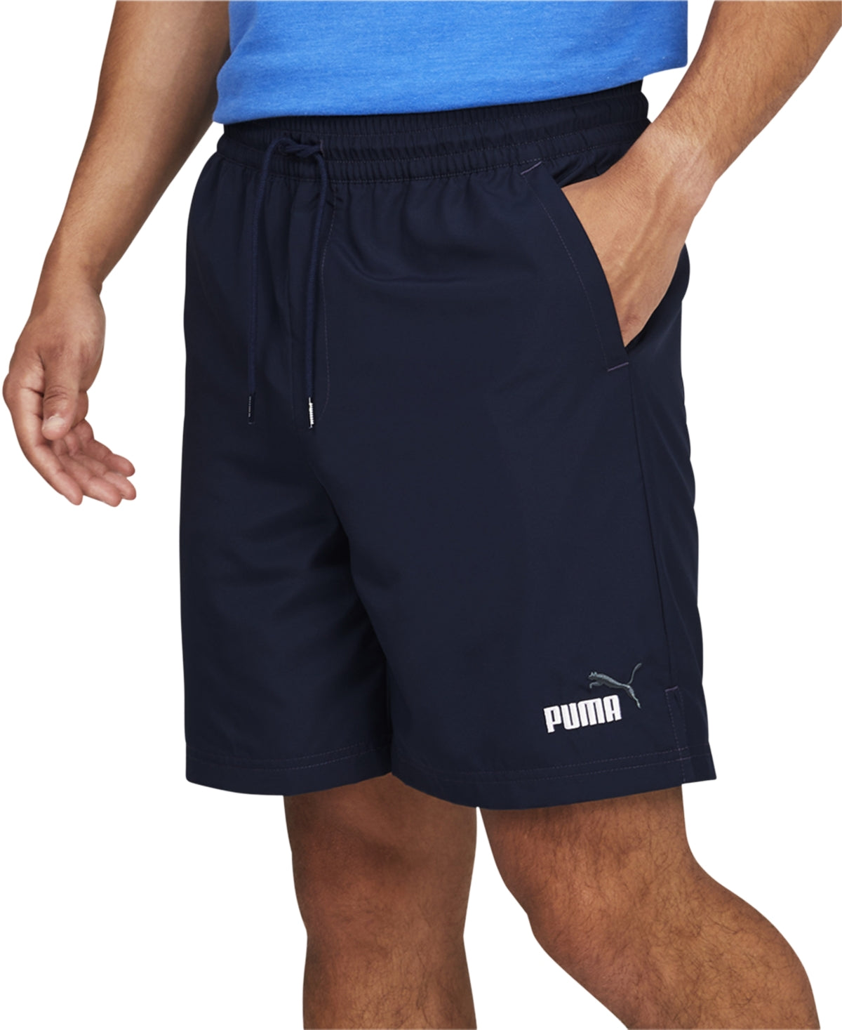 Puma Essentials+ Moisture - Wicking Logo Embroidered 7" Drawstring Shorts - Peacoat Navy