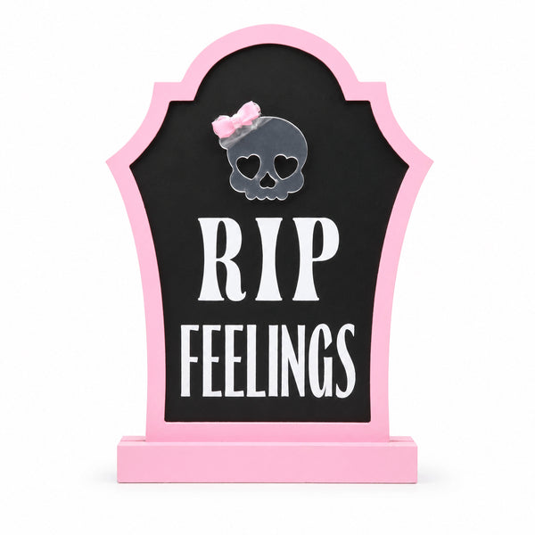 RIP Feelings Pink Tombstone Halloween Tabletop Sign