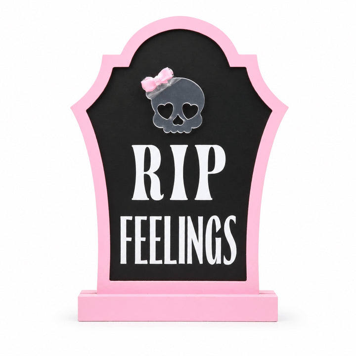 RIP Feelings Pink Tombstone Halloween Tabletop Sign