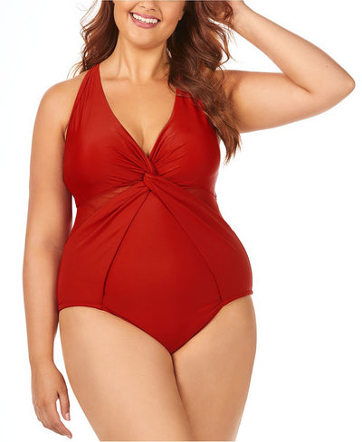 Raisins Curve Trendy Plus Juniors' Canaria Mesh-trim One-piece Swimsuit Spice Market