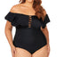 Raisins Curve Trendy Plus Juniors' Solid Caicos Flounce One-piece Swimsuit Black