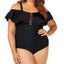 Raisins Curve Trendy Plus Juniors' Solid Caicos Flounce One-piece Swimsuit Black