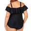 Raisins Curve Trendy Plus Juniors' Solid Caicos Flounce One-piece Swimsuit Black